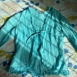 blue zara tie-front top